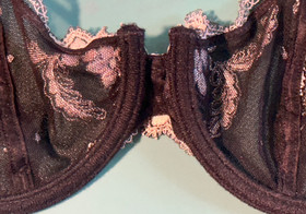 LISE CHARMEL Black White Lace-Embroidered Mesh Demi Cup Underwire Bra 32B