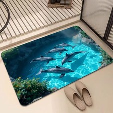 Non-Slip Bath Mat Non-Slip Ocean-Themed Bath Dolphin Turquoise Sea Mat Non-Slip