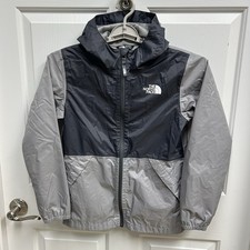The North Face Boys L 14-16 Full Zip Windbreaker Rain Jacket Nylon Gray Hooded