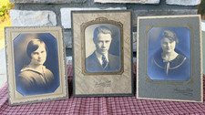 Antique 1920s Black  White Portraits Set 3 Haunting Beautiful Halloween Display