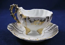 Porcelain Mustard Server- Open Shell Shape w/ Underplate-Marked-Vintage/Antique