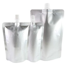 Glossy Silver  Drink Wine Beverage Pouch Packaging Bags (Comes With 1 Funnel)