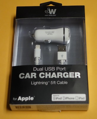 Just Wireless Dual USB 17 Watt 3.4Amp Power Vehicle Charger White 5ft Cable