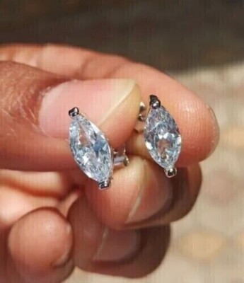 2Ct Marquise Lab Created White Diamond Stud Earrings 14K White Gold Plated