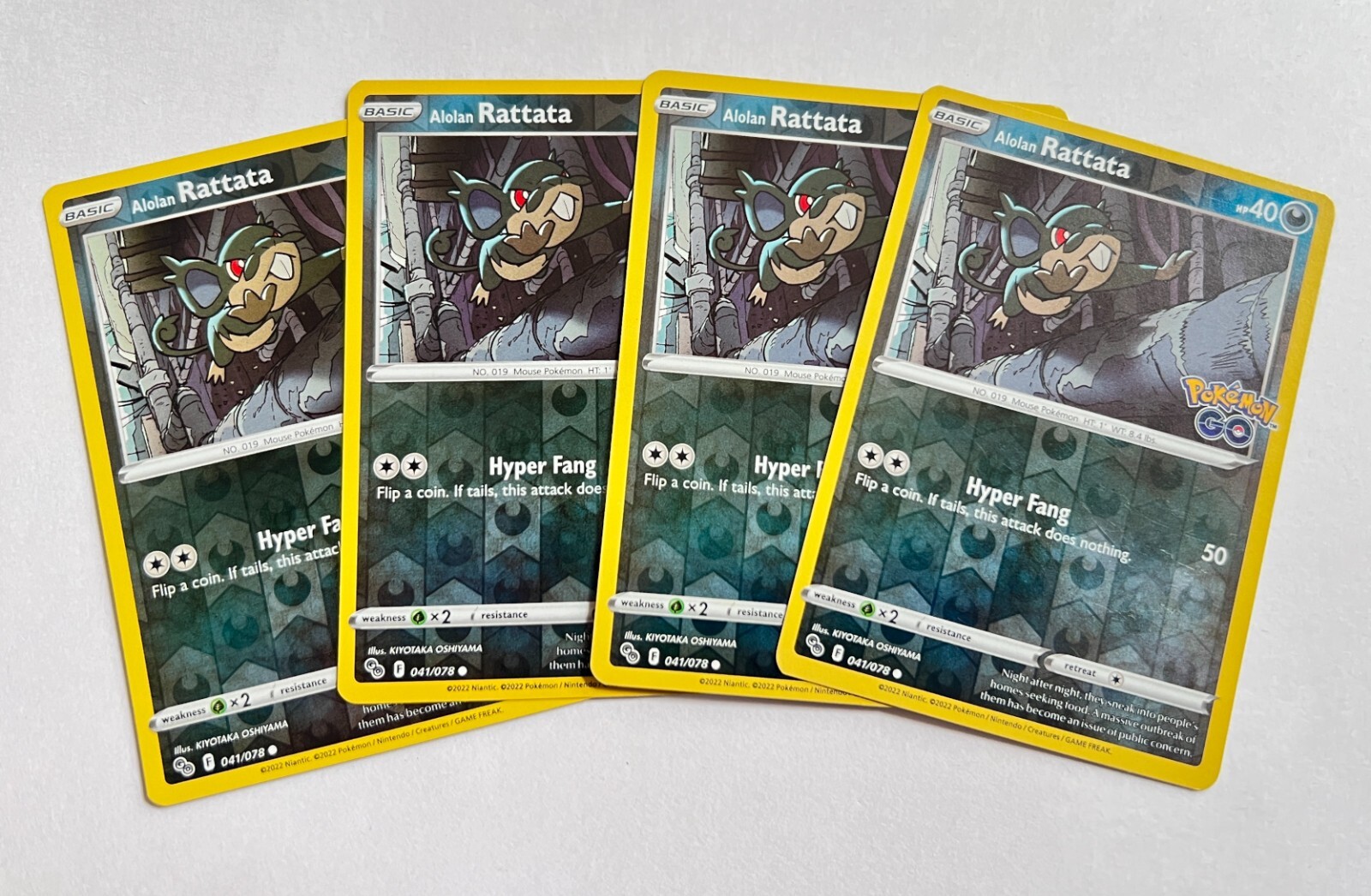 Alolan Rattata Reverse Holo  041/078 x4 4x Pokémon GO 2022 Playset