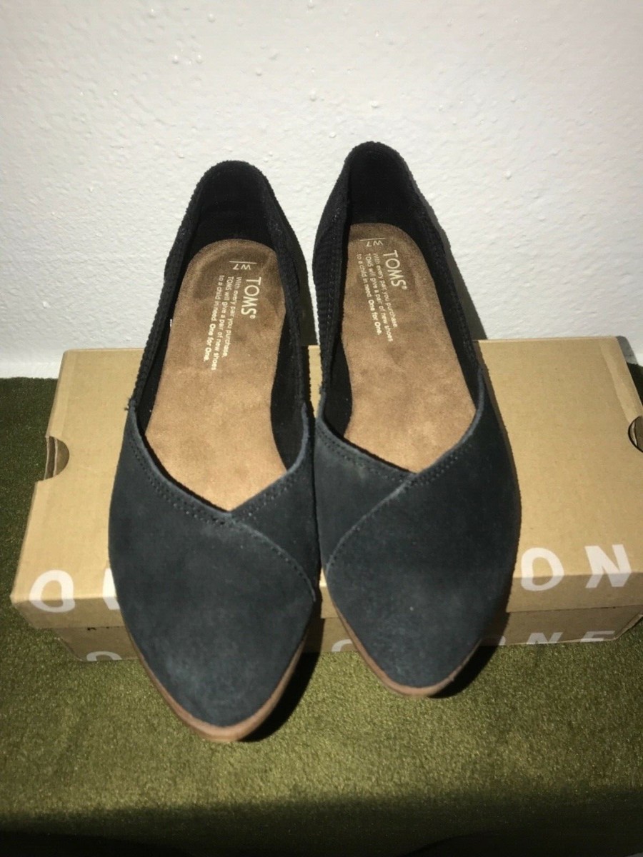 TOMS Women's Jutti Ballet Flat Black Suede/Textured Velour Mix