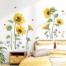 decalmile Adesivi Murali Girasole Ape Adesivi da Parete Fiore Giardino Pianta De