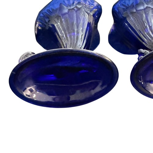 Vintage Pair of Fenton Cobalt Blue Glass Cornucopia Candle Holders Candlestick - Picture 2 of 12
