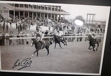 lester piggott racing in kris plate newbury during the 1980's signed 12x8 photo