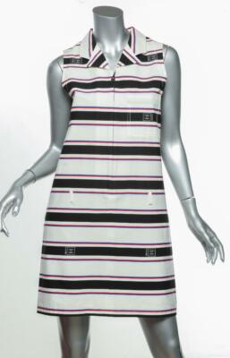 CHANEL Womens White Striped Cotton Sleeveless Zip-Up Logo
