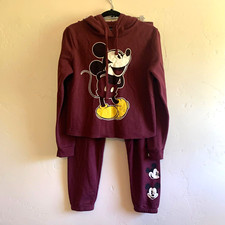 Disney Mickey Mouse junior hoodie and matching jogger pants maroon size M