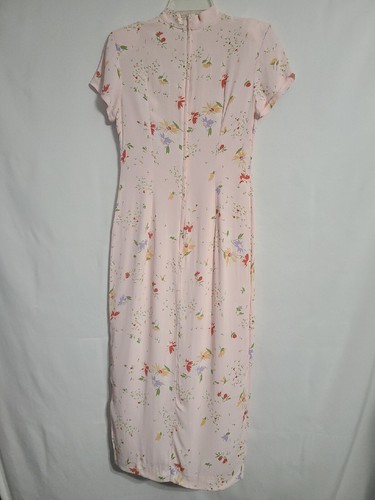 Vintage Mica Asian Style Pink Floral Dress w/ Front Slit Womens Sz 8 USA Made - Picture 10 of 12