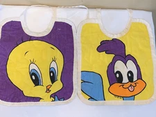 VINTAGE BABY BIB TWEETY BIRD AND ROAD RUNNER SET GENTLY USED