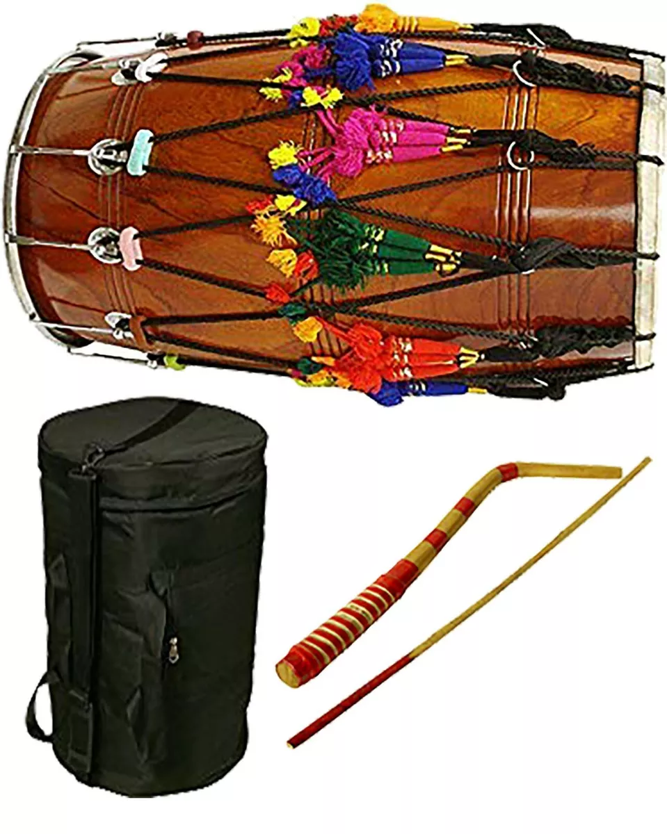 Mango Wood Natural Finish Musical Instrument Punjabi Bhangra Dhol