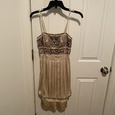 Sue Wong Nocturne Dress Champagne Beaded Sequins Embroidered Size 2