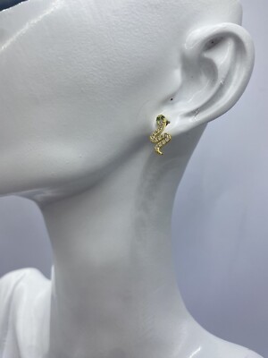 Sterling Silver S925 18K  Gold Plated Rhinestone Reptile Snake Stud Earrings