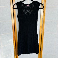 Women's Size Small Medium Vintage Black Crochet Eyelet Tank Knee Length Dress