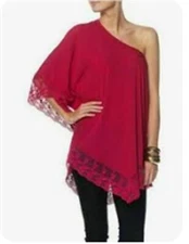 VERO MODA LACE TRIM ONE SHOULDER EVENING PONCHO TOP SIZE UK 8        B2