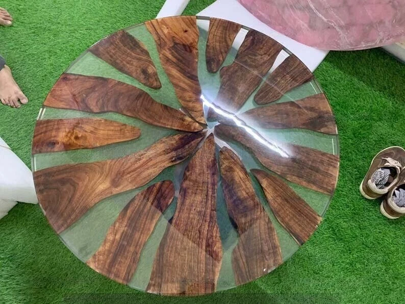 Clear Epoxy Resin Center Sofa Coffee Table Top Wooden Live Edge Walnut Kitchen - Image 2 of 4
