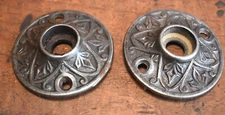Vintage Antique Victorian Pair of Cast Bronze Door Knob Hardware Handle Rosettes