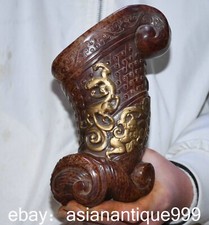 7,8" Altes chinesisches Jade Gilt Carving Dynasty Palace Dragon Beast Weinglas