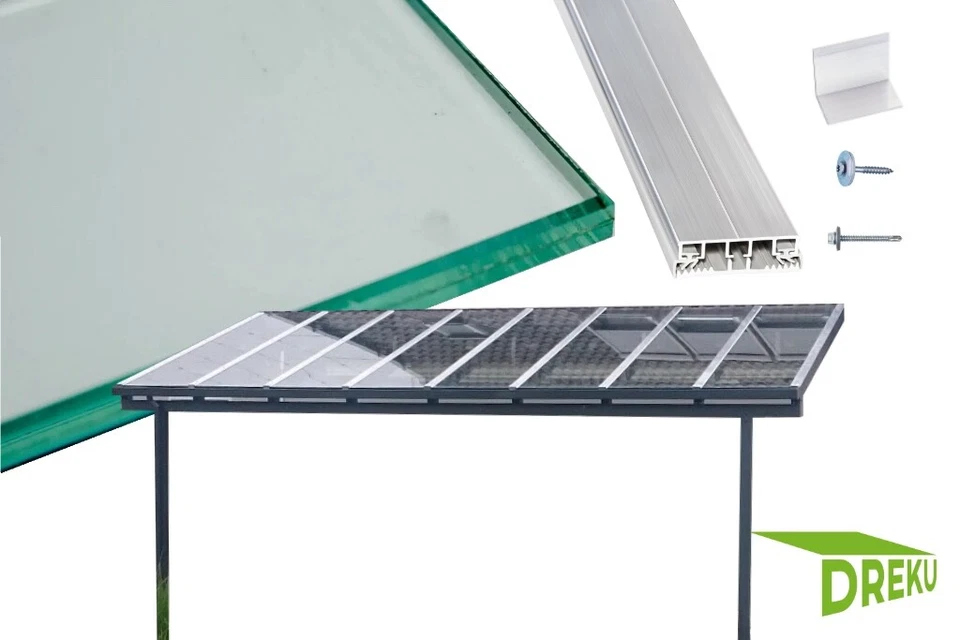MARKENLOS Eindeckung für Überdachungen mit VSG GLAS 8 mm KLAR im Komplettset