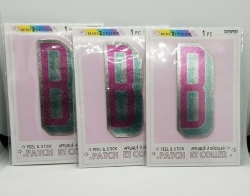 Mine2Design Letter B Peel And Stick Flat Patch LOT OF 3 NEW Pink Green - Bild 2 von 4