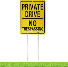 Private Drive Sign with Stakes, 12 X 16 Inch / 29 Inch High, Private Driveway fo