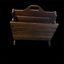 Vintage Wood Magazine Rack Four Leaves Pattern Each Side