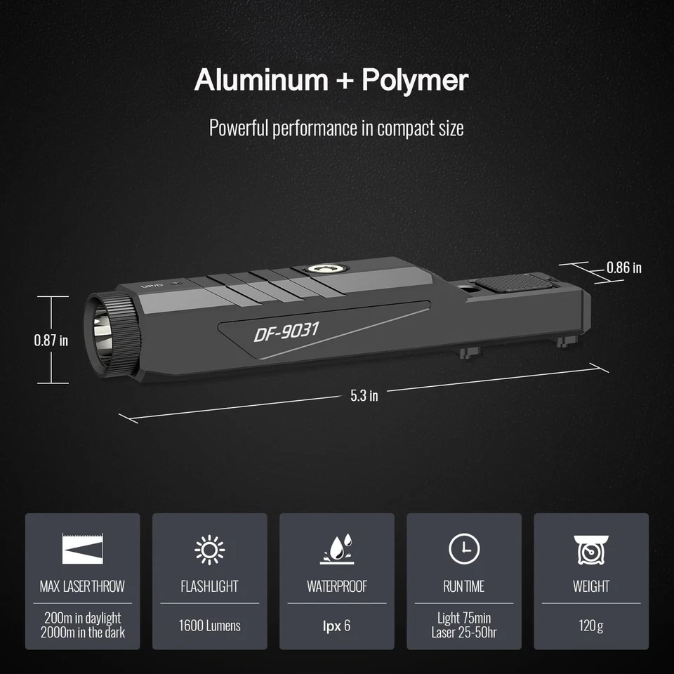 Laser Light Combo Aluminum Polymer 1600 Lumens Waterproof M-Lok Picatinny - Image 4 of 4