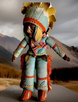 Norah Wellings Indianer Häuptling Puppe um 1930 Top Zustand 33,5 cm