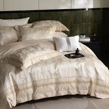 100s Cotton Silk Bedding Set 4pcs/lot Duvet Cover Bed Sheet 2 Pillowcases Golden