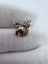 Sterling Silver Moose or Elk Head with Antlers Screwback Pin - Made in the USA