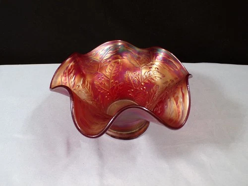 Vintage Fenton Red Carnival Glass Holly Hat Vase