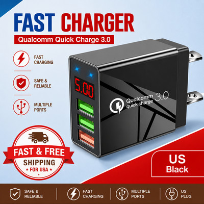 3 Port Fast Quick Charge 3.0 USB Hub LED Wall Charger Power Adapter US Plug