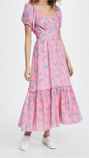 LoveShackFancy Angie Dress Hot Pink S 4 Women Casual Floral Flare Maxi NWT 46090