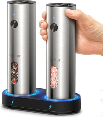 Rechargeable Electric Salt and Pepper Grinder Set with USB-C Charging Base, Stai