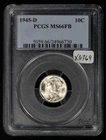 1945-D 10c Mercury Silver Dime Full Bands PQ White Coin - PCGS MS 66 FB - X6769