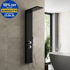 Thermostatic Shower Panel Column Tower Body Jets Twin Head Bathroom Shower Black