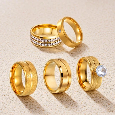 5 Damen Ringe Gold 18K vergoldeter Edelstahl Verlobungsringe Stein Zirkonia 2ct. - Bild 1 von 3