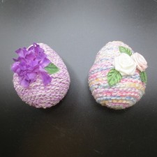 Vtg 2 Decorative Crocheted Easter Eggs Colorful Decor Spring Time 2.5"