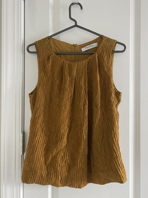 EUC Max Mara Silk Pleated Top W/Belt Zip Back Lined Bronze Color See Pic Measure