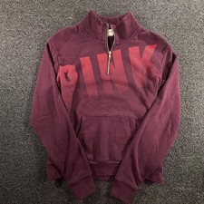 Victoria's Secret PINK Maroon Quarter Zip Womens XS Pullover Sweatshirt Logo