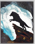 Original Hand Painted 16x20 Wolf Jumping Cliff Acrylic Art Painting Signed MCR — photo 2