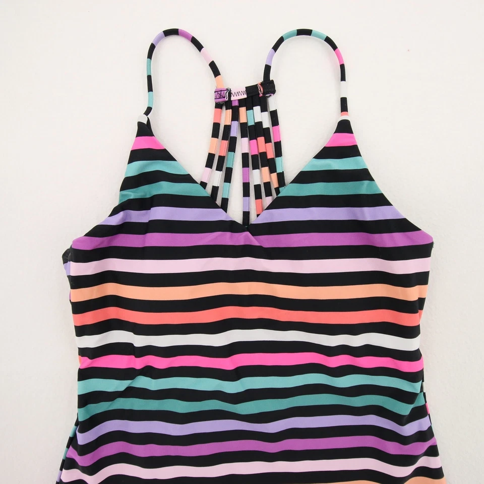 Raisins Tankini Swim Top Rainbow Stripe VNeck Racerback Padded Size Small NWT - Image 2 of 4
