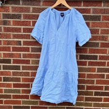 GAP Light Blue Linen Gauze V Neck Short Sleeve Mini Dress