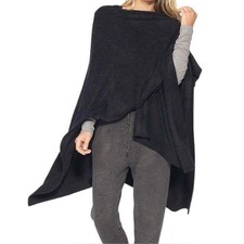 Barefoot Dreams CozyChic Lite Heathered Weekend Wrap Black OS NWT
