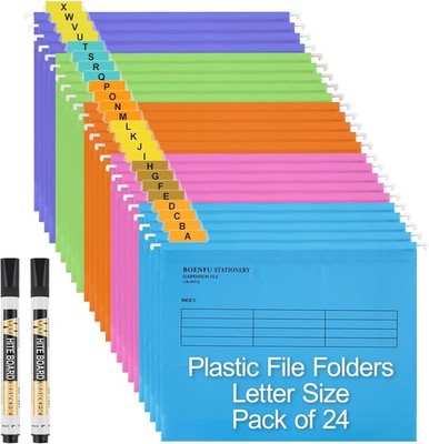 Hanging File Folders Letter Size 24 Pack Colored Plastic File Folders with