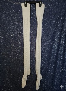 Women's Thigh High Cozy Stockings Fuzzy 28-30" White Cream Winter Warm Soft