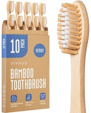 Bamboo Toothbrushes 10 Pack BPA Free Medium Bristles Eco Friendly Wooden VIVAGO